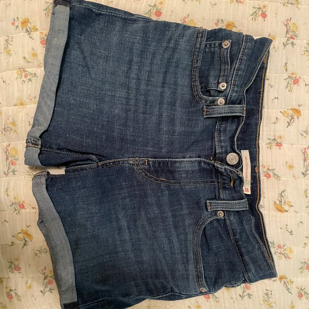 Levi's Mid Length Shorts Dark Wash Rolled Hem